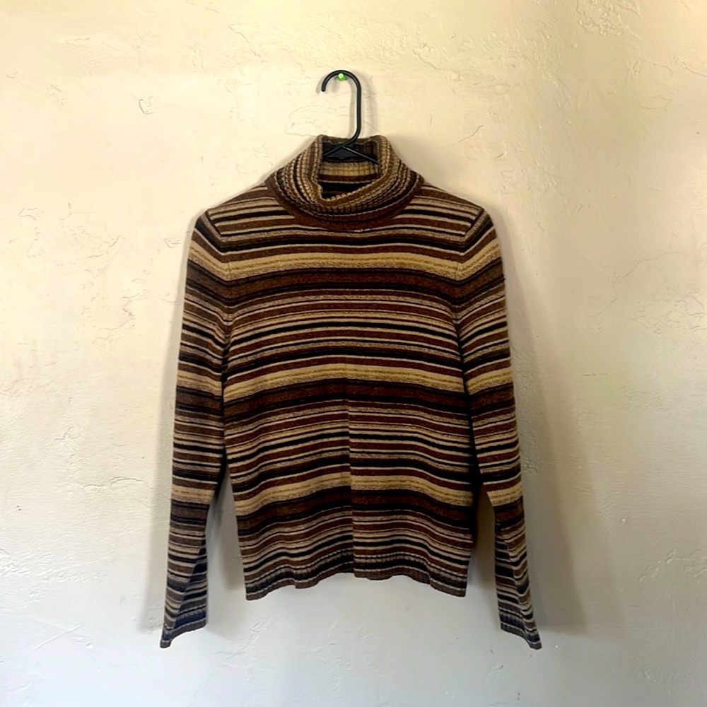 Vintage Ralph Lauren Striped Turtle Neck Sweater Size M Wool